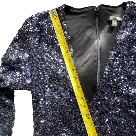 Express | Navy Blue Sequins, Bodycon Mini Cocktail Dress, Size 4 - Picture 11 of 13